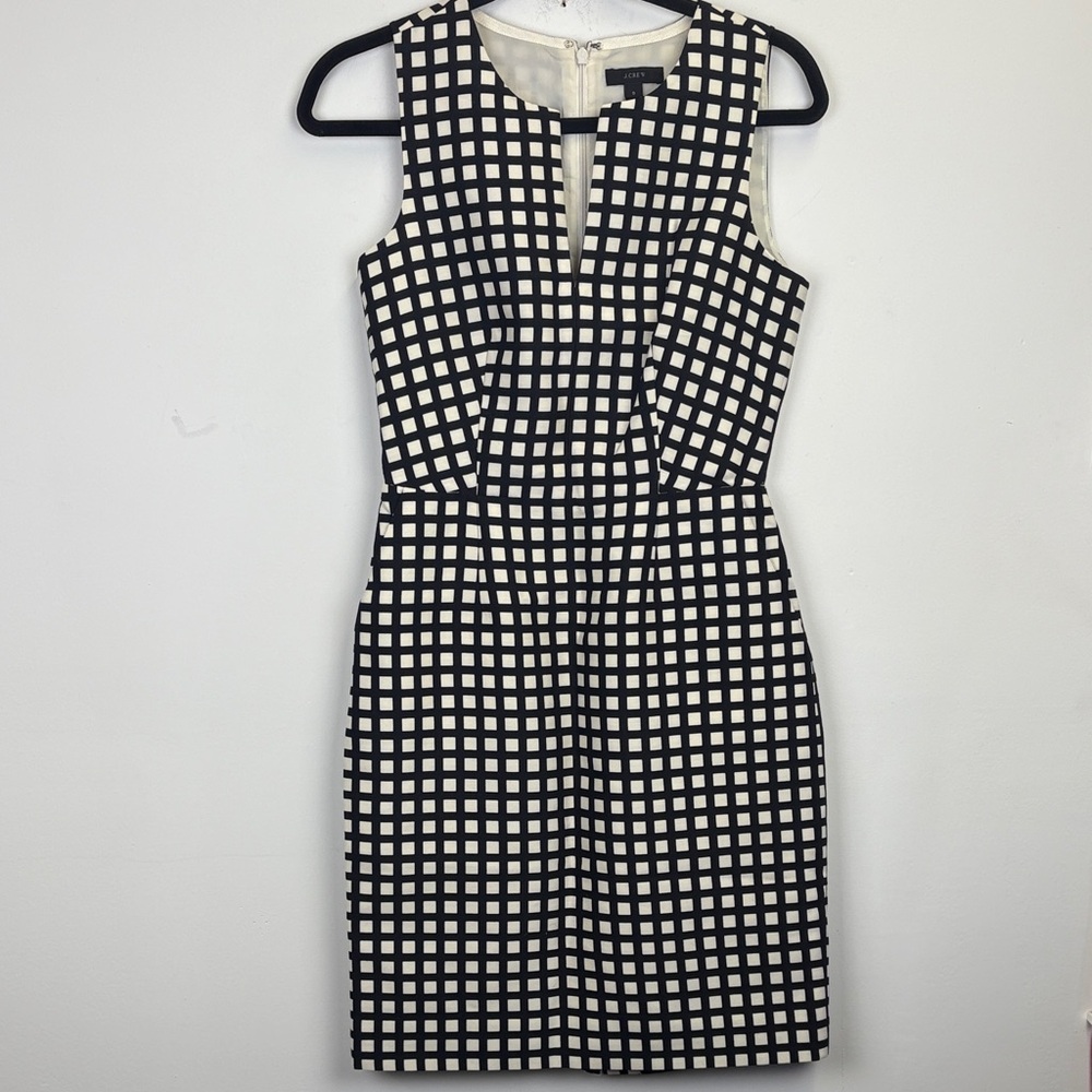J. Crew Wool and silk Black and Ivory Checkered Dress Size 0